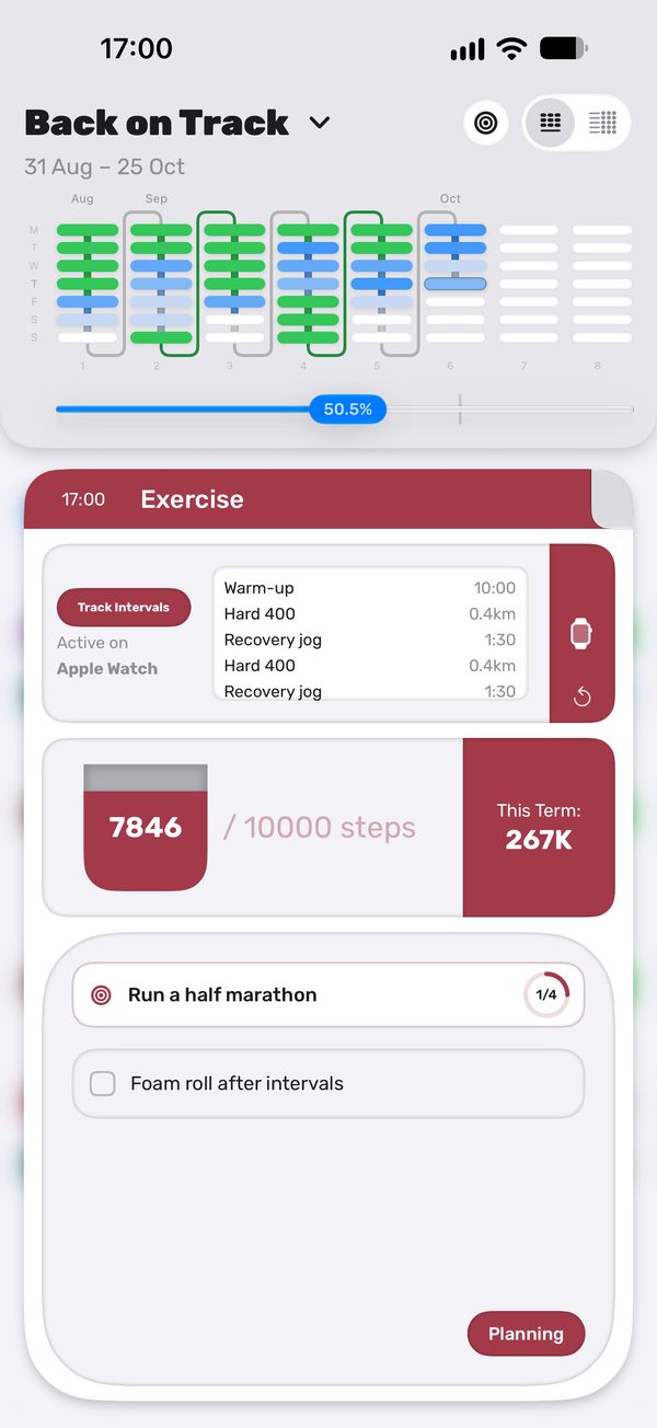 Exercise: a live workout and a step count